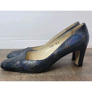 Joel Parker Women 9.5 Iridescent Snake Print Disco Leather Heel Shoes  Italy